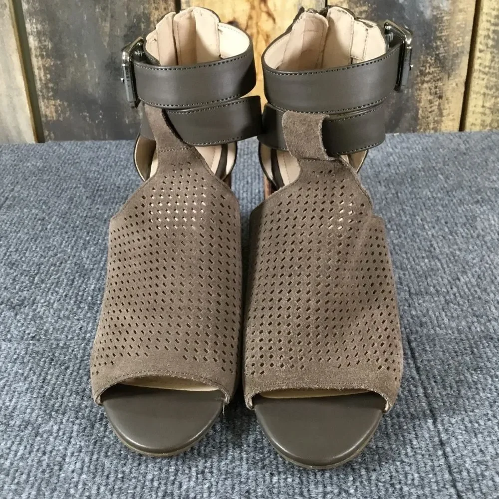 Marc Fisher Gabie ankle strap peep toe chunky heels leather size 6.5